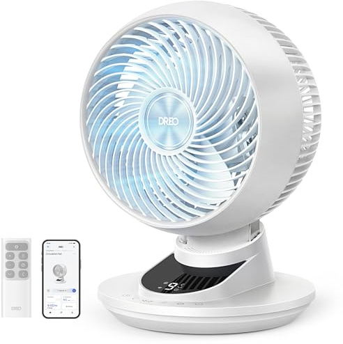 DREO 3D Tischventilator Sehr Leise 22 dB, Ventilator Klein mit Fernbedienung, 8,8 m/s Starker Luftstrom, 90° Oszillation, App & Sprachsteuerung, 9 Stufen, 8/12h Timer für Schlafzimmer & Büro