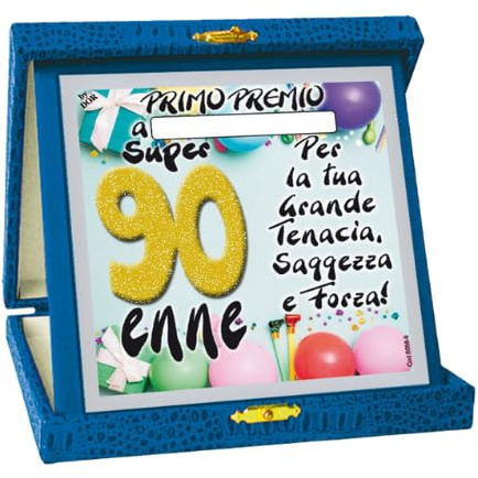 Targhetta Regalo 90 Anni con Glitter – Targa 90 Anni Primo Premio, Trofeo e Gadget per 90° Compleanno, Idea Regalo Originale per Celebrare una Vita Lunga