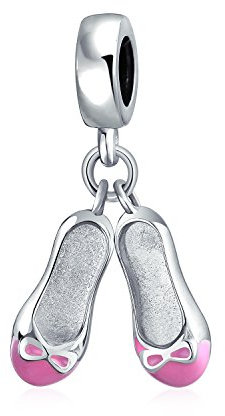 Rosa White Prima Ballerina Schuhe Ballett Slipper Dangling Bead Charme Für Frauen Teen .925 Sterling Silber Fits European Bracelet