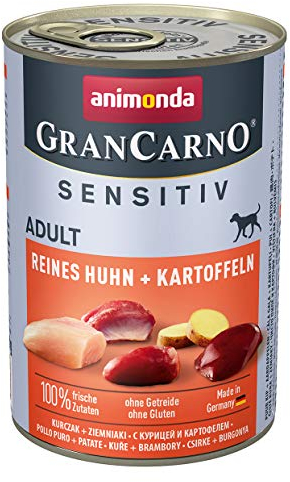 animonda GranCarno Hunde Nassfutter Sensitiv Reines Huhn + Kartoffeln (6 x 400g), getreidefreies Hundenassfutter ohne Zucker, für ausgewachsene Hunde, mit frischen fleischigen Zutaten