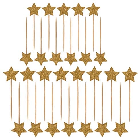 ULTNICE Glitzer Stern Kuchen Topper 50 Stück Star Cupcake Toppers Glitter Picks Cocktail Sticks Geburtstag Dekoration für Hochzeit Party Kuchen (Gold)