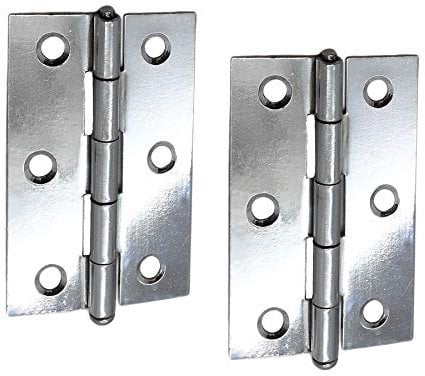 Pair of Heavy Duty Chrome Loose Pin Butt Hinges - 3 x 2 Steel Internal Door Hinges