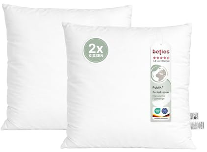 beties - Publik - 2erSet Feder Füllkissen 60x60 cm – 950 g Enten- & Gänsefedern – XL Innenkissen Inlett – waschbares Baumwoll-Inlett – Loungkissen, Sofakissen & Dekokissen