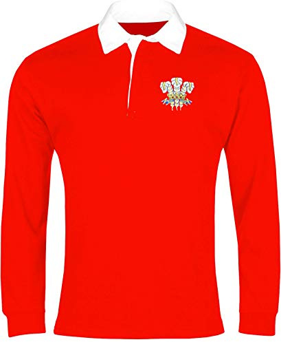 Old School Football Rugby-Shirt, 1970er-Jahre, langärmelig, besticktes Logo L rot