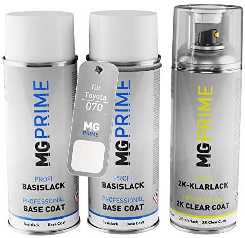 MG PRIME Peinture voiture kit bombe aérosol 2c pour Toyota 070 White Pearl Crystal Shine/Blanc Nacre bombe aérosol couche de fond, de base, 2 composants vernis