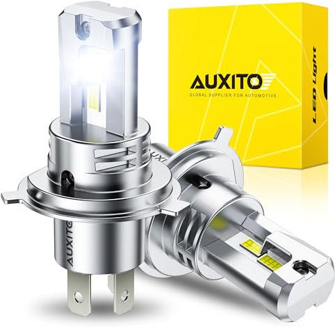 AUXITO Bombilla H4 LED,Blanco Frío 6500K,900% Más Brillantes | Iluminación 360°, Conectar y Usar, Compatible con CANBUS, Sin Interferencias de Radio,Tamaño 1:1, Vida Útil 50.000 Horas