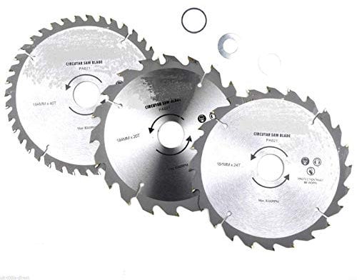 Unibos 184mm Circular Saw Blades X 3pc 20, 24 & 40 Teeth 3 Adapter Rings Fits 185mm