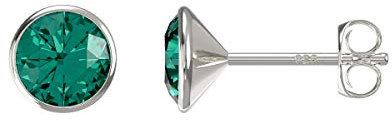 Aeon Birthstone Stud Earrings - May Green Emerald | 925 Sterling Silver & Swarovski Crystal | Polishing Cloth Included | Bezel Set Stone
