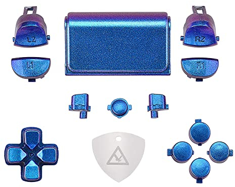 eXtremeRate Kit Completo de Botones para ps4 Mando CUH-ZCT2 - Dpad, R1 L1, R2 L2, Touchpad, Home, Share, Botón de Opción y de Acción Teclas Compatible con ps4 Slim/Pro (De Azul a Violeta)
