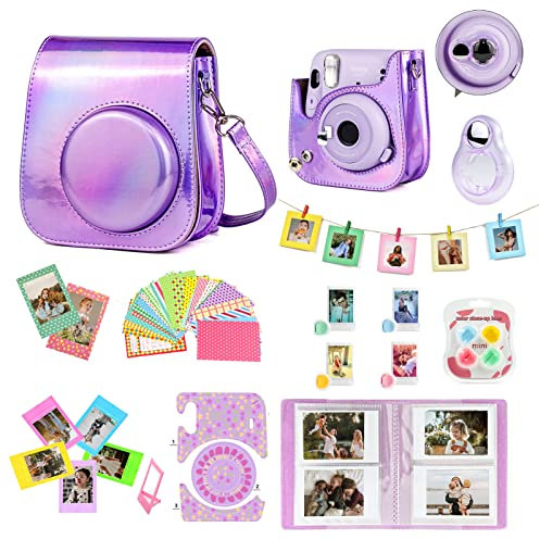 Wogozan - Carcasa para cámara Fujifilm Instax Mini 11 instantánea, incluye filtros de color, álbum de fotos, marcos surtidos, lente selfie + más (morado mágico)