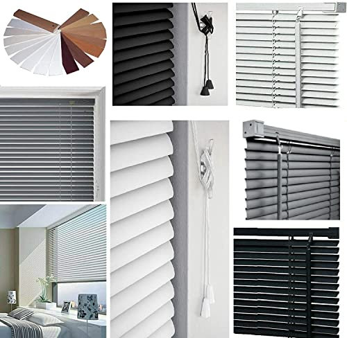 PVC Venetian Blind Blinds Easy Fit Curtains Trimmable Fittings Windows Treatment Shutters Twist Open Close (Grey, 45x150)