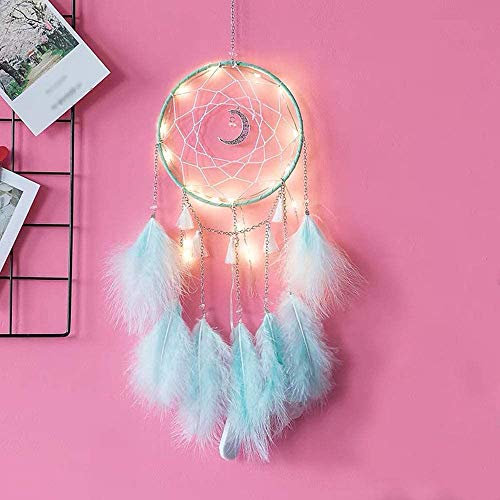 LX Dreamcatcher, handgefertigter Feder-Traumfänger, Wandbehang Wohnkultur, Durchmesser 15 cm, Länge 40 cm (grün)