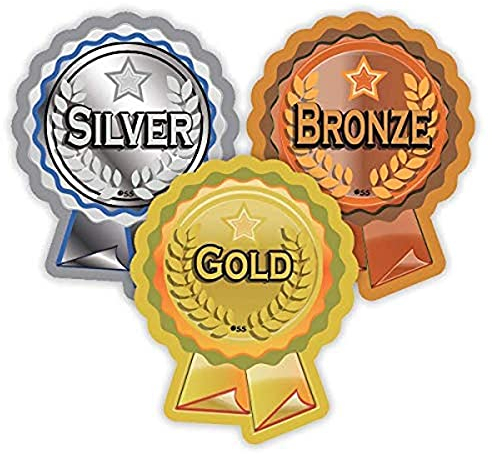 SuperStickers Rosettenaufkleber in Gold, Silber und Bronze, 120 Stück
