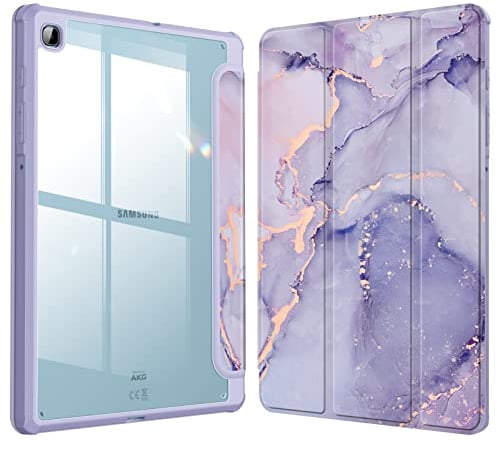 Fintie Hybrid Hülle für Samsung Galaxy Tab S6 Lite 10,4 Zoll 2024/2022/2020 Tablet - Stoßfeste Schutzhülle mit Transparent Hartschale und Stifthalter, Lila Marmor