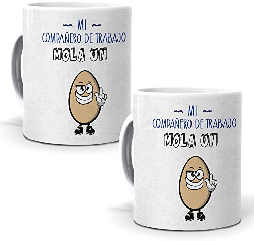 mundohuevo 2 Tazas. Mi compañero de Trabajo Mola un Huevo - 350 ml.