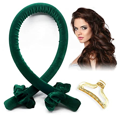 Hitzeloses Lockenstab-Stirnband, keine Hitzewellen, Lockenwickler für langes, mittleres Haar, weiches Gummi-Seidenband, Lazy Sleep Lockenwickler für über Nacht, DIY-Haarstyling-Werkzeuge (Agate Green)
