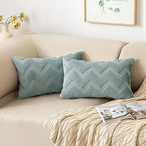 MIULEE 2er Set Wolle Kissenbezüge Dekokissen Polyester Sofakissen Weich Couchkissen Kissenbezug Zierkissenbezug mit Verstecktem Reißverschluss für Wohnzimmer Schlafzimmer 30x50 cm Blau Grau