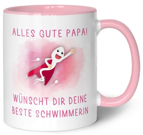 GRAVURZEILE Vatertag Tasse mit Spruch - Alles Gute von deinem besten Schwimmer - Vatertagsgeschenke für Papa - Geschenke für Papa zum Geburtstag und Weihnachten - Vatertagsgeschenk - Rosa