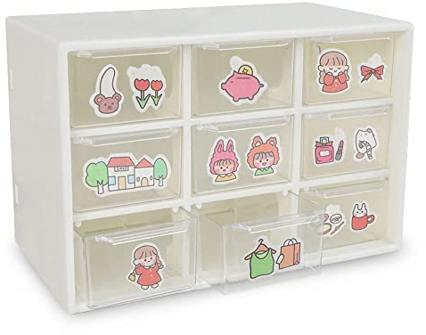 Small Storage Drawers, Desktop Art Craft Storage Box, Plastic Organiser with 9 Removable Drawers for Sewing, DIY Crafts, Art Supply, Office Supplies and Jewelry(Beige)