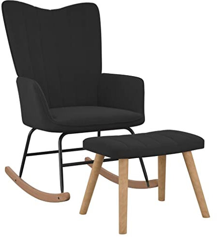 INLIFE Schaukelstuhl mit Hocker Samt Schwarz-7760
