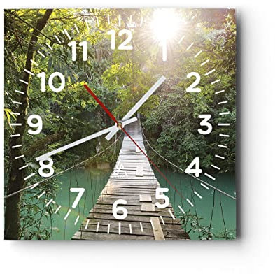 Modern Wanduhr Brücke Seil Dschungel 30x30cm Quadrat Klein Wand Uhr Glas Analog Zimmeruhren Küche Büro Wohnzimmer Glasuhr Wall Clock Dekoration Design Wanddekoration Küchenuhr C4AC30x30-4397