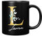 Personalised Letter L Floral Mug Initial with Name, Customised Gift, Gold Effect Printed Letter, NOT Metallic - Ceramic Coffee Cup for Men or Women, Extra Large and Giant Mug, 11oz Black Mug