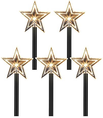 Cecaylie 5 Pcs LED Garten Leuchtstäbe Stern, Sterne Weihnachtsbeleuchtung mit Batterie und Timer, IP65 Weihnachtsbeleuchtung Gartenleuchte, für Gartenstecker Balkon Weihnachts Deko Außen