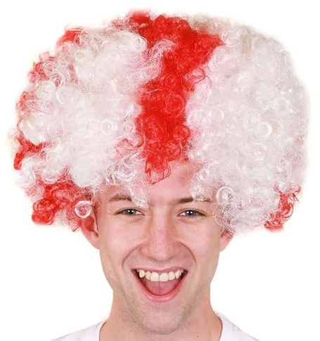 Afro Wigs Curly Bouncy Hair For England Football Fans Rugby Fans Fancy Dress Party Costume Disco Accessory Unisex Theme,St Georges