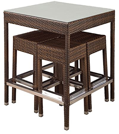 Konway SMALL Polyrattan Garten Bar Set Möbel braun Stehtisch Barhocker Tisch Gartenmöbelgarnituren Gartenmöbel Terrasse Sitzgruppe Outdoor Möbel