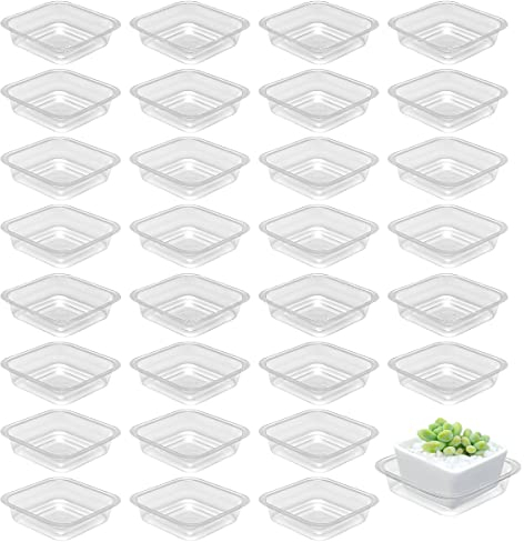 Lot de 30 soucoupes pour plantes d'intérieur - 10,2 cm - Plateaux en plastique pour plantes - Plateaux d'égouttement carrés pour plantes en pot - Soucoupes transparentes pour attraper l'eau, en vrac