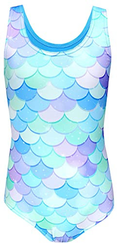Aquarti Costume Piscina Bambina Intero con Stampa – Resistente, Confortevole e alla Moda, Sirena/Blu/Verde/Viola, 128