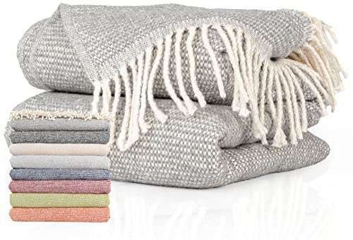 ANRO Tagesdecke Kuscheldecke Sofaüberwurf Couch Decke Sofadecke Wohnzimmerdecke Bettüberwurf mit Fransen Emma 130x160cm Grau