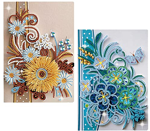 DCIDBEI Diamant Notebook 2er Set Skizzenbuch A5 Diamant Malerei Kits Erwachsene Sketchbook Blumen Diamant Painting Tagesbuch Diamond Painting Notizbuch Mädchen Notizbücher Journal Buch