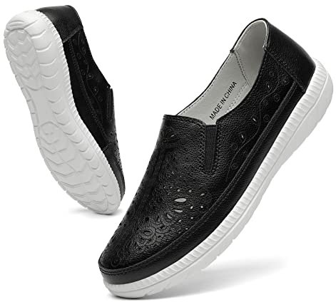 Mocasines casuales para mujer, bonitos zapatos sin cordones, cómodos para caminar, mocasines lisos con puntera cerrada, zapatos náuticos, Negro2., 38.5 EU