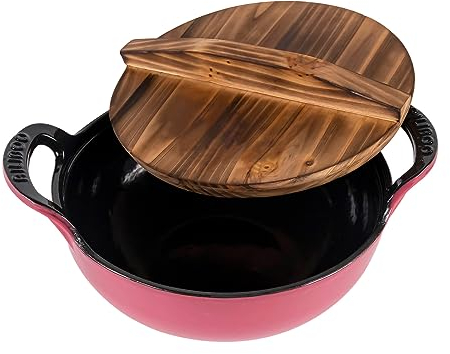 AILIBOO Dutch Oven Topf, rund, Gusseisen, Emaille, Kochgeschirr mit Holzdeckel, Suppentopf, Mini-Suppentöpfe – Rosa