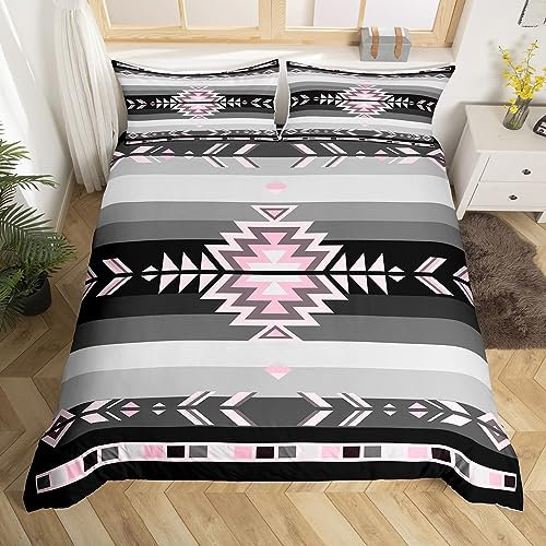 Southwest Bettwäsche-Set, Motiv: Indianer, Queen-Size-Größe, geometrisches Bettwäsche-Set für Kinder, Dekoration, Tribal-Motiv, Rosa, Grau, Schwarz, Bettdeckenbezug, moderne Kunst, Tagesdecke, Bezug,