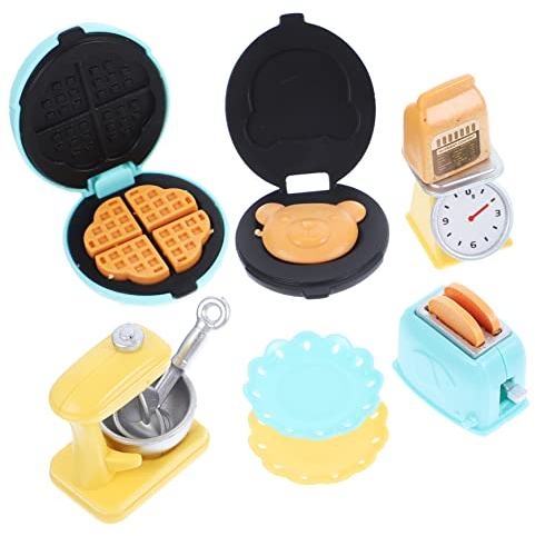 Vaguelly 1 Set Dollhouse Cooker Miniature Waffle Maker Dollhouse Kitchen Appliances Cooking Playset Life Play Kitchen Accessories Mini Blender Model Micro Scene Furniture Mini Scale Plastic