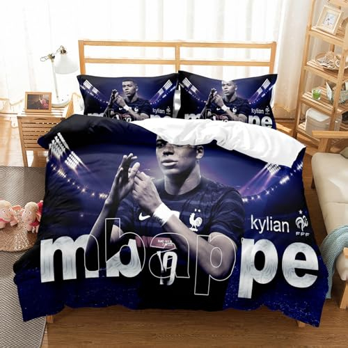 YOGAES Bettbezug Kylian mbappe, Bettbezug für Kinder, Bettbezug für Jugendliche, 140 x 200 cm, Mädchen, Jungen, Bettbezug (A2, 140 x 200 cm + 80 x 80 cm)