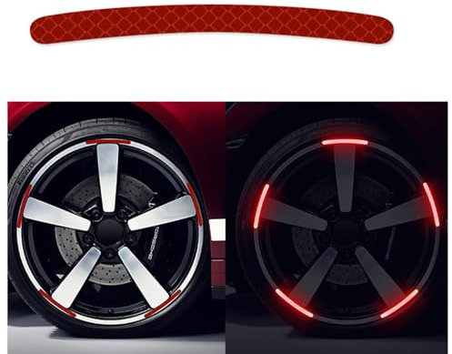 BBTISG 20 Stück Auto Radnabe Reflektierende Aufkleber Reflektierende Felge Streifen Aufkleber Universal Auto Motorrad Rad Reflektierende Nadelstreifen Aufkleber (Rot)