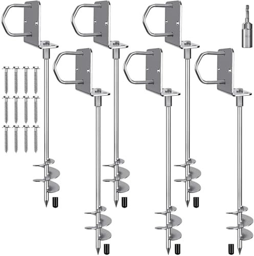 Insaga Zeltheringe, Metall Zelt Heringe Stabil Erdnägel Erdanker Zelthaken Bodenanker 81cm Schraube in Trampolin Kit für Schaukel-Kit/Camping/Schuppen/Hund/Carport mit Fester Platte Schlaufe, 6 Stück