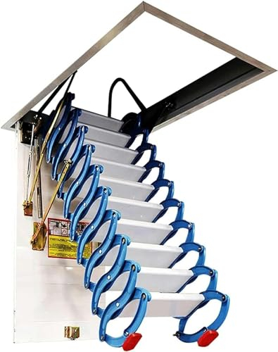 Alloy Attic Access Ladder Concertina Loft Ladder Non-Slip Step Folding Attic Stairs Indoor Telescoping Ladder Hidden Ladder