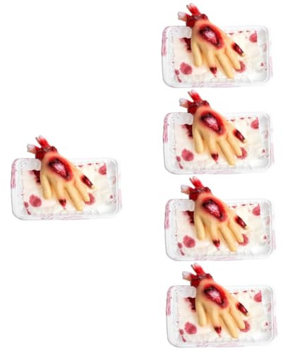 BESTonZON 5pcs Tricky Toys Bones Halloween Decor Halloween Props Realistic Severed Hand Halloween Hand Props Party Props Prank Fake Hands Bloody Human Body Plastic White Dinner Plate