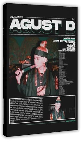 MExmeb Agust D Leinwand-Poster, Wandkunst, Dekordruck, Bild Gemälde für Wohnzimmer, Schlafzimmer, Dekoration, Rahmen-Stil, 60 x 90 cm