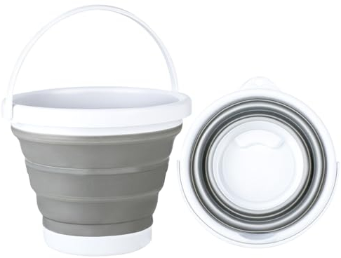 Cubo plegable, cubo de 5L, cubo de limpieza, plegable, PP+TPE, montado en la pared, limpieza del hogar, lavado de coches, consumo de agua, camping al aire libre, juegos de playa (gris y blanco)