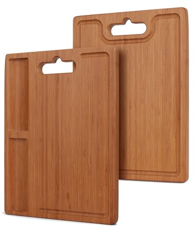 Bamboo Chopping Board with Built-in Compartments, 35 x 25 CM Cutting Board for Kitchen with Juice Groove, Charcuterie Board for Cheese, Meat, Vegetables, Bread, 1 pcs