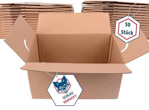 Versandkarton 50 Stück | Päckchen mit Automatikboden | braune Kartons zum Verschicken Außenmaß 285 x 185 x 145 mm | Faltkarton für Versand