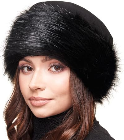 Futrzane Classic Mütze mit Fellrand - Pelzmütze Damen - Fell Pelz Russenmütze (L, Schwarz - Schwarz Classic)
