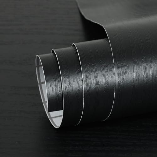 WANMAVIS Black Vinyl Wrap 44.5x300cm, Sticky Back Plastic Wood Effect Self Adhesive Wallpaper Peel and Stick Wallpaper for Kitchen Cupboard Waterproof