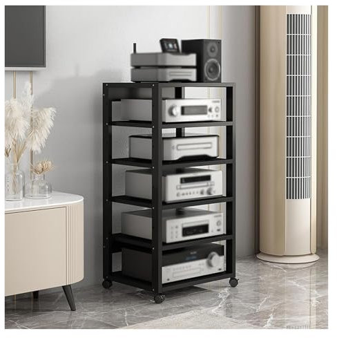 BYZOMU Audio Rack Hifi Regal 4/5/6/7-stufiges Medienständer Stereo Rack Home-Office Theater Küchen Videoturm Aufbewahrungseinheit Für Plattenspieler Receiver Regal Für Spielekonsole Schwarz