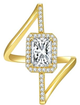 LOEXZAH 18 Karat Gold 2 Karat Damen Moissanite Ringe für Frauen S925 Sterling Silber Moissanite Ehering für Braut Set Simulierter Diamant Versprechensring Labor Grown Damen Diamantringe, Stein,